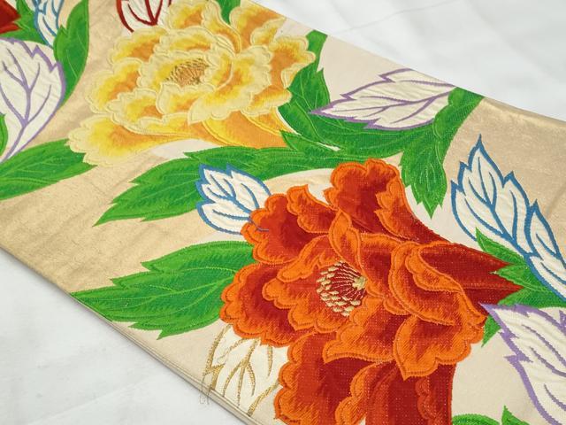 平和屋着物◎六通柄袋帯 唐織 草花文 金糸 正絹 逸品 CABG5166fb