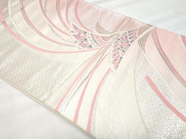 平和屋着物◎六通柄袋帯 孔雀羽文 銀糸 正絹 逸品 CABG5173fb