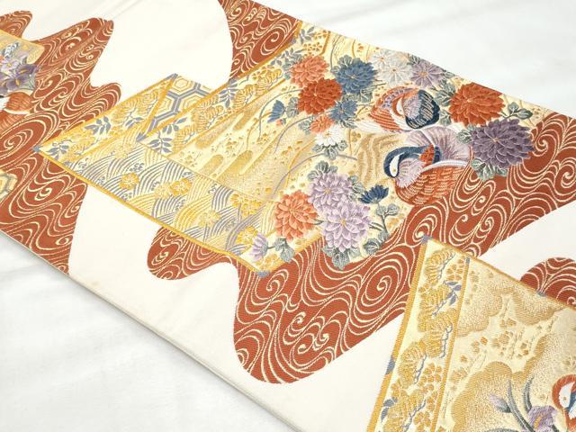 平和屋着物◎六通柄袋帯 唐織 屏風鴛鴦花文 金銀糸 正絹 逸品 CABG5178fb