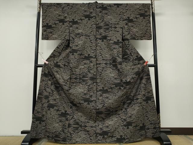 平和屋着物●本場大島紬 9マルキ 風景渡橋草木文 正絹 逸品 CABG5201ut