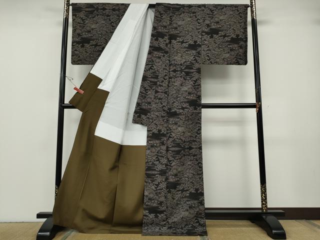 平和屋着物●本場大島紬 9マルキ 風景渡橋草木文 正絹 逸品 CABG5201ut