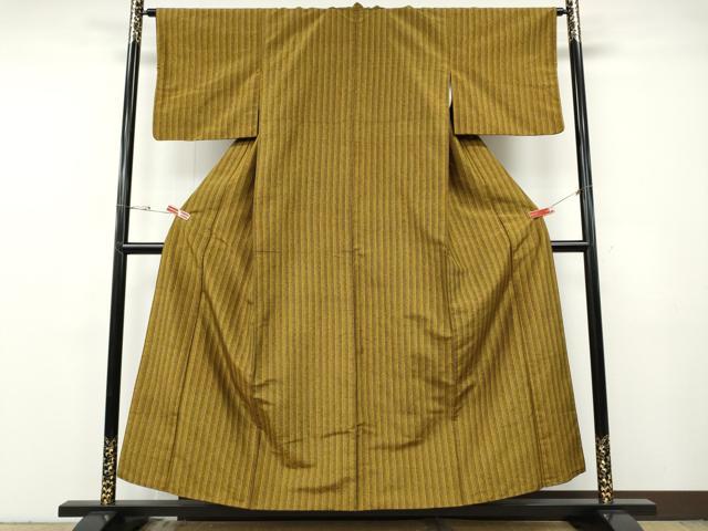 平和屋着物●本場黄八丈 平織 紬 縞 正絹 逸品 CABG5213ut