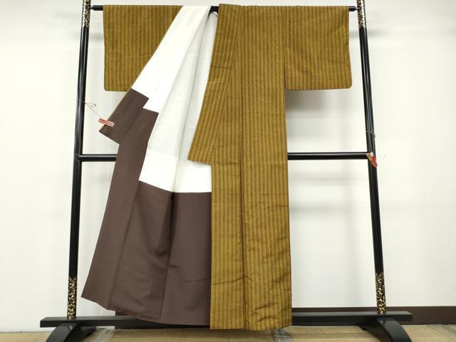平和屋着物●本場黄八丈 平織 紬 縞 正絹 逸品 CABG5213ut