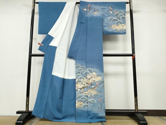 平和屋着物●訪問着 作家物 刺繍 飛鳥風景舟草花文 正絹 逸品 CABG5215ut