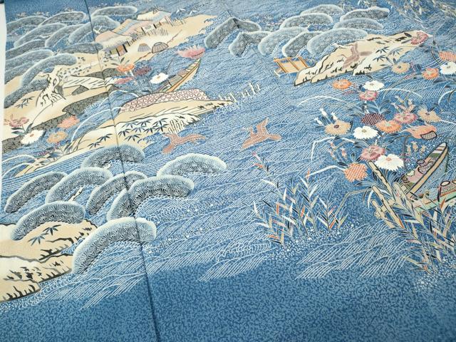 平和屋着物●訪問着 作家物 刺繍 飛鳥風景舟草花文 正絹 逸品 CABG5215ut