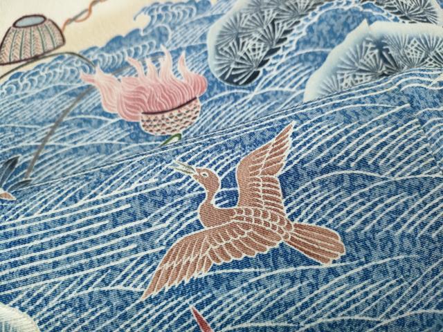 平和屋着物●訪問着 作家物 刺繍 飛鳥風景舟草花文 正絹 逸品 CABG5215ut