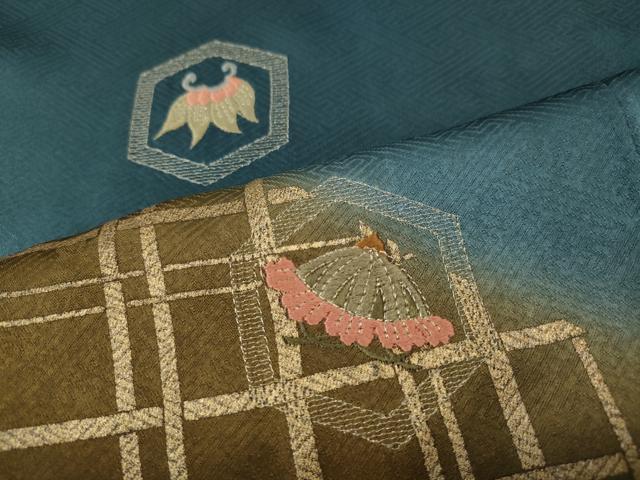 平和屋着物▼訪問着 刺繍 亀甲宝尽くし文 暈し染め 金彩 正絹 逸品 CABG5217ut