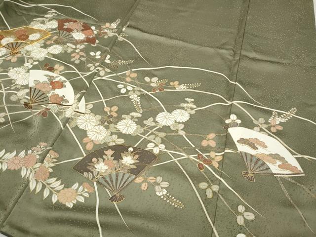 平和屋着物●訪問着 駒刺繍 扇面草花文 暈し染め 金彩 正絹 逸品 CABG5238ut