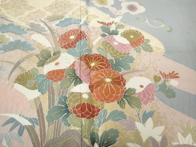 平和屋着物●訪問着 駒刺繍 絞り エ霞草花文 金彩 正絹 逸品 CABG5240ut