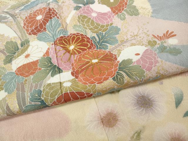 平和屋着物●訪問着 駒刺繍 絞り エ霞草花文 金彩 正絹 逸品 CABG5240ut