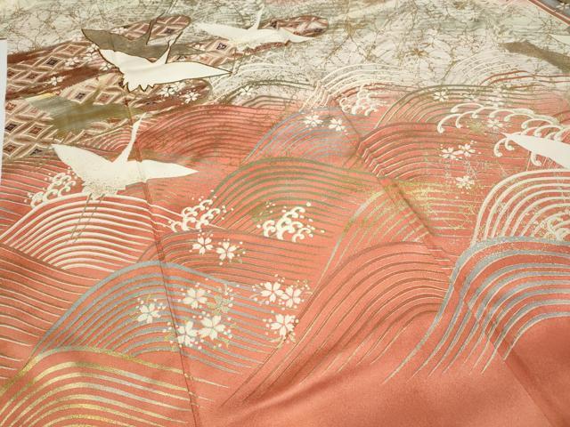平和屋着物●世界的ファッションデザイナー 山本寛斎 kansaiブランド 振袖 駒刺繍 立波飛鶴文 暈し染め 金銀彩 逸品 CABG5249ut