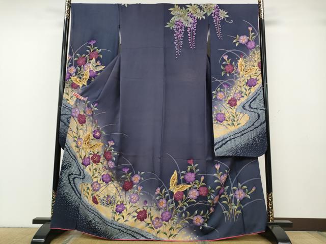 平和屋着物●豪華振袖 刺繍 流水花蝶文 暈し染め 金彩 正絹 逸品 CABG5250ut