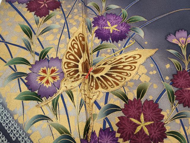 平和屋着物●豪華振袖 刺繍 流水花蝶文 暈し染め 金彩 正絹 逸品 CABG5250ut