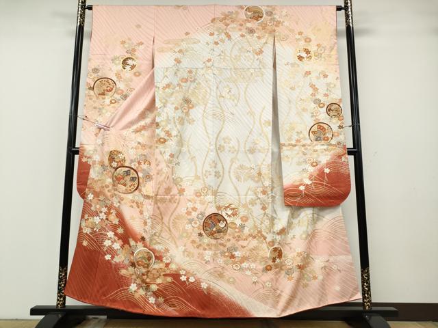平和屋着物●豪華振袖 エ霞花蝶丸文 暈し染め 金彩 三越扱い 正絹 逸品 CABG5252ut