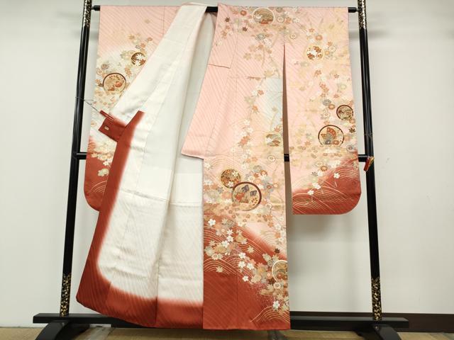 平和屋着物●豪華振袖 エ霞花蝶丸文 暈し染め 金彩 三越扱い 正絹 逸品 CABG5252ut