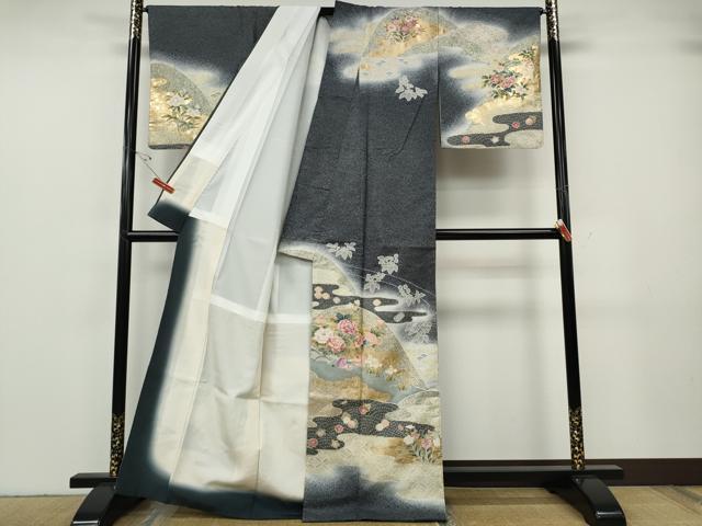 平和屋着物●訪問着 本場染大島紬 流水鴛鴦草花文 金彩 正絹 逸品 CABG5254ut
