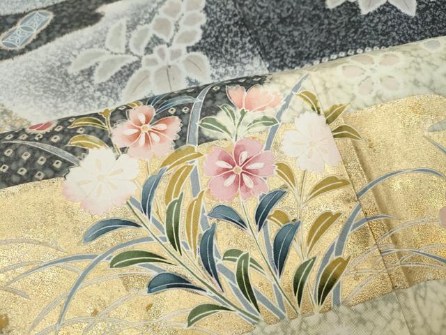 平和屋着物●訪問着 本場染大島紬 流水鴛鴦草花文 金彩 正絹 逸品 CABG5254ut