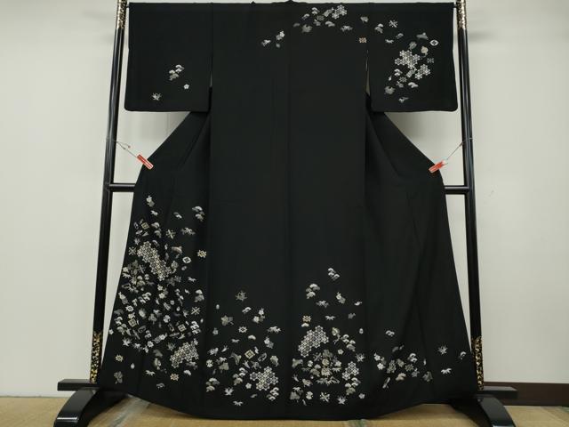 平和屋着物●訪問着 総刺繍 宝尽くし吉祥花文 黒地 金糸 正絹 逸品 CABG5255ut