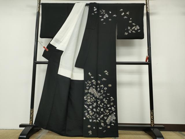 平和屋着物●訪問着 総刺繍 宝尽くし吉祥花文 黒地 金糸 正絹 逸品 CABG5255ut