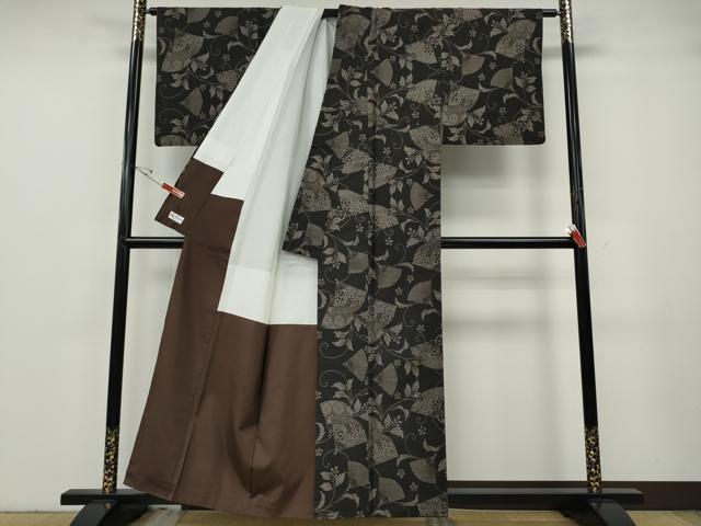 平和屋着物●本場大島紬 9マルキ 扇面蔦の葉花文 やまと誂製 正絹 逸品 CABG5257ut