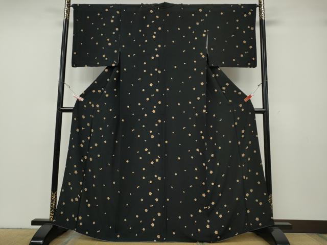 平和屋着物●上質な小紋 舞桜文 黒地 正絹 逸品 CABG5268ut