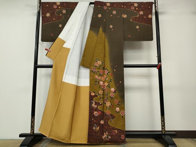 平和屋着物●訪問着 舞蝶草花文 暈し染め 金彩 正絹 逸品 未使用 CABG5270ut