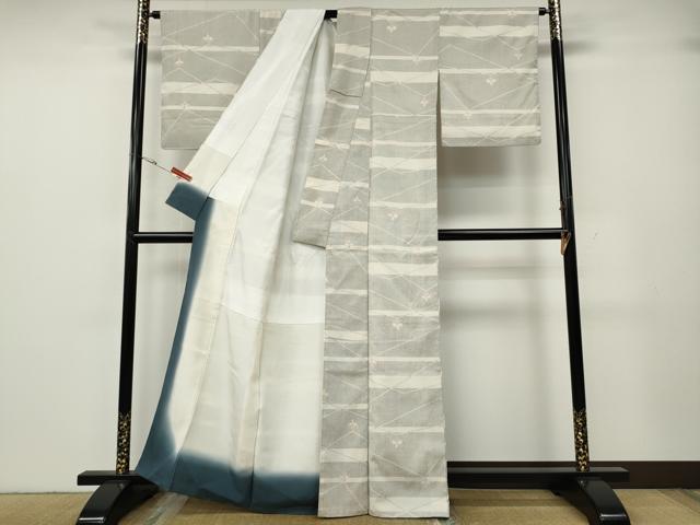 平和屋着物●本塩沢 横段舞蝶文 正絹 逸品 CABG5283ut