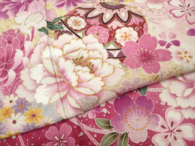 平和屋着物●豪華振袖 駒刺繍 花鞠文 暈し染め 金通し地 正絹 逸品 CABG5291ut