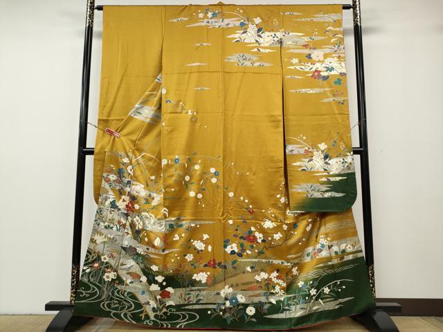 平和屋着物●豪華振袖 駒刺繍 流水草花文 暈し染め 金銀彩 正絹 逸品 CABG5292ut