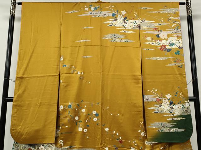 平和屋着物●豪華振袖 駒刺繍 流水草花文 暈し染め 金銀彩 正絹 逸品 CABG5292ut