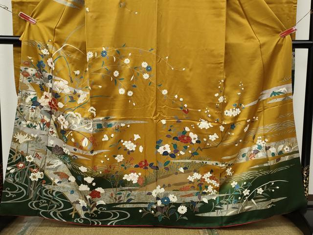 平和屋着物●豪華振袖 駒刺繍 流水草花文 暈し染め 金銀彩 正絹 逸品 CABG5292ut