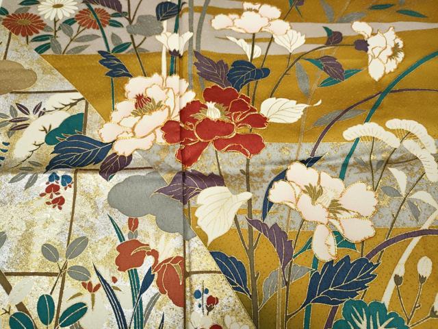 平和屋着物●豪華振袖 駒刺繍 流水草花文 暈し染め 金銀彩 正絹 逸品 CABG5292ut
