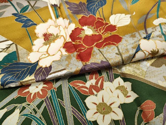 平和屋着物●豪華振袖 駒刺繍 流水草花文 暈し染め 金銀彩 正絹 逸品 CABG5292ut