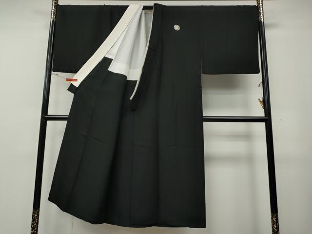 平和屋着物●男性 黒紋付・羽織セット 羽裏:風景文 キングサイズ 正絹 逸品 CABG5296ut