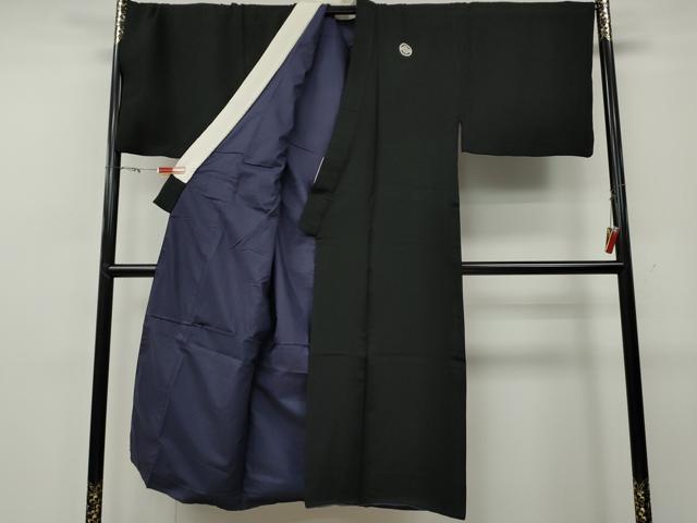 平和屋着物●男性 黒紋付・羽織セット 羽裏:枝松葉 鷹 キングサイズ 正絹 逸品 CABG5297ut