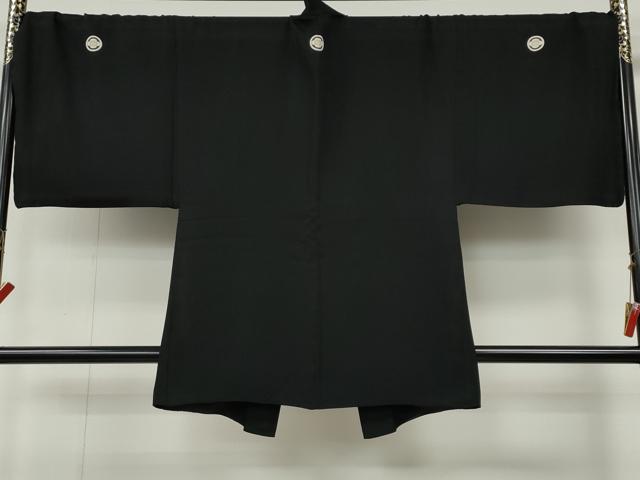 平和屋着物●男性 黒紋付・羽織セット 羽裏:枝松葉 鷹 キングサイズ 正絹 逸品 CABG5297ut