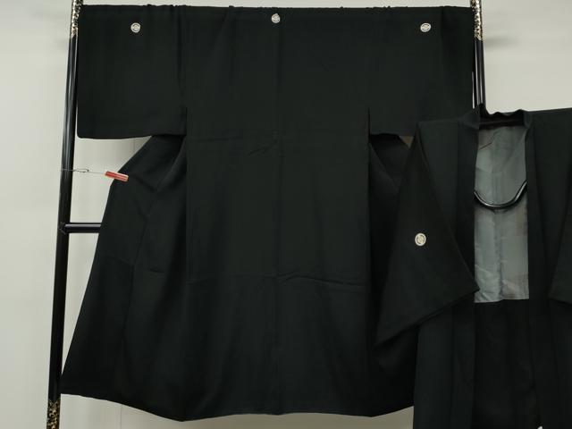 平和屋着物●男性 黒紋付・羽織セット 羽裏:人物風景文 キングサイズ 正絹 逸品 CABG5299ut