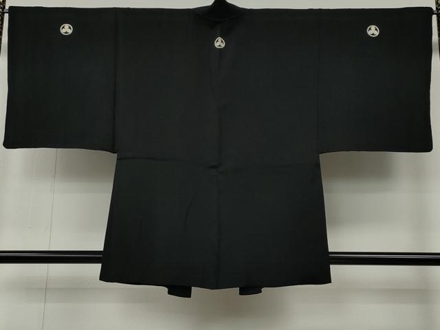 平和屋着物●男性 黒紋付・羽織セット 羽裏:風景文 正絹 逸品 CABG5300ut