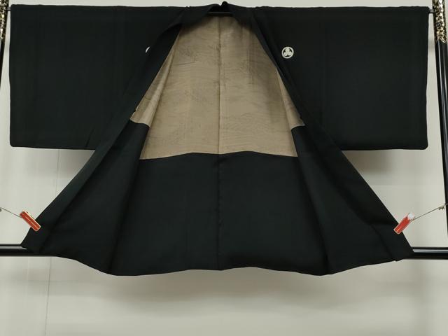 平和屋着物●男性 黒紋付・羽織セット 羽裏:風景文 正絹 逸品 CABG5300ut
