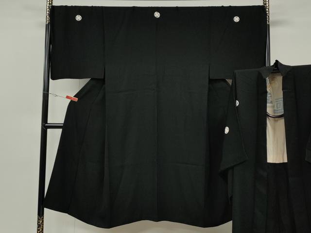 平和屋着物●男性 黒紋付・羽織セット 羽裏:歌舞伎・隈取り キングサイズ 正絹 逸品 CABG5301ut