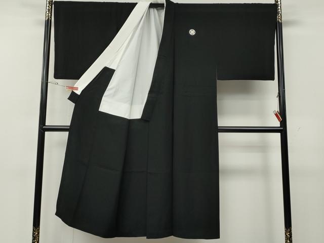 平和屋着物●男性 黒紋付・羽織セット 羽裏:歌舞伎・隈取り キングサイズ 正絹 逸品 CABG5301ut