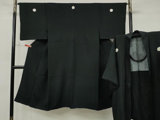 平和屋着物●男性 黒紋付・羽織セット 羽裏:仕覆文 正絹 逸品 CABG5302ut