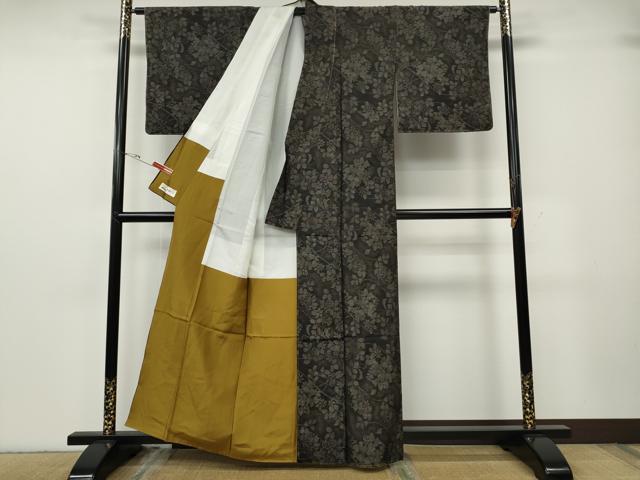 平和屋着物●本場大島紬 泥染め 枝花文 久野織物謹製 やまと誂製 証紙付き 正絹 逸品 CABG5306ut