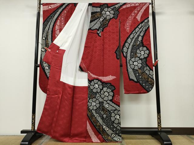 平和屋着物●豪華振袖 絞り 熨斗花文 金彩 正絹 逸品 CABG5311ut