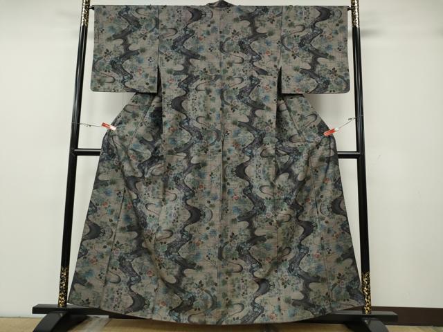平和屋着物●本場大島紬 9マルキ 流水草花文 正絹 逸品 CABG5316ut