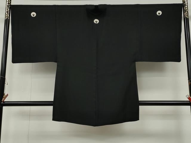 平和屋着物●男性 黒紋付・羽織セット 羽裏:立波文 正絹 逸品 CABG5324ut