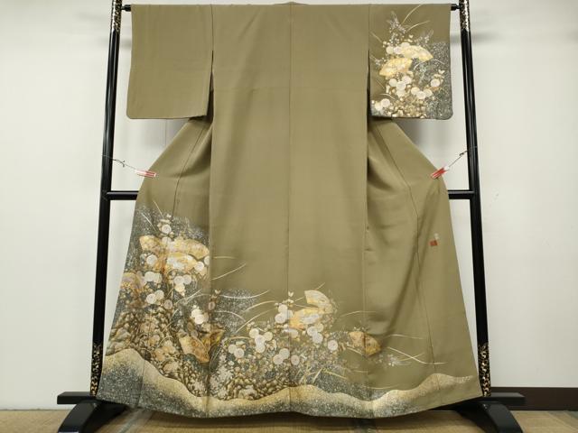 平和屋着物●国際的伝統工芸作家 十二代・藤林徳扇 苑寿 訪問着 駒刺繍 地紙草花文 暈し染め 金銀彩 正絹 逸品 CABG5330ut