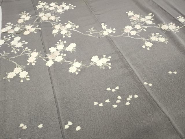 平和屋着物●訪問着 駒刺繍 枝桜文 鬼しぼ縮緬 正絹 逸品 CABG5332ut