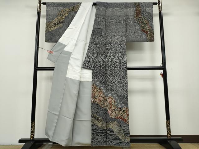平和屋着物●二代目更甚 江戸更紗 東京染伝統工芸士 金田昇 訪問着 道長吉祥更紗花文 黒地 正絹 逸品 CABG5333ut