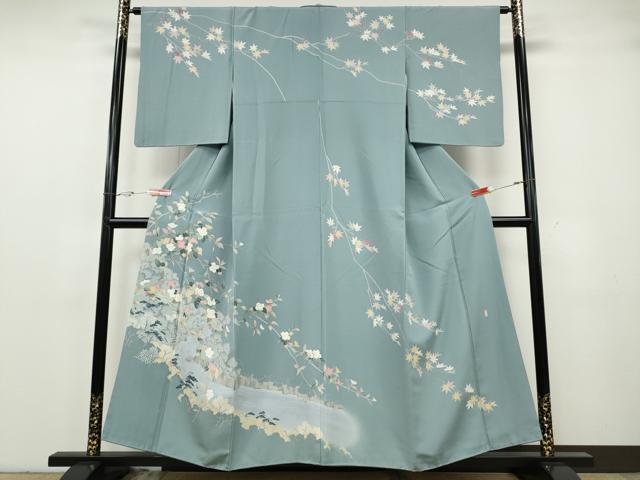 平和屋着物●訪問着 友禅 作家物 流水枝花文 正絹 逸品 CABG5334ut